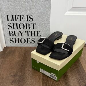 kate spade Black Crystal-Embellished Square-Toe Slide Mules